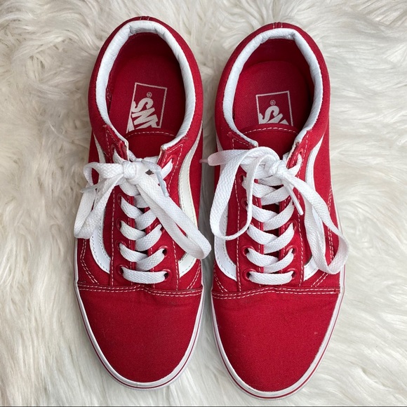 Vans Old Skool Low Top Red & White Unisex Shoes 7 - Picture 6 of 14